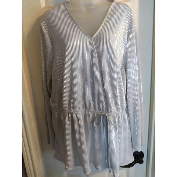 Jolie And Joy Top Silver Metalic Thread Elastic Waist Sz 2X - Picture 1 of 10